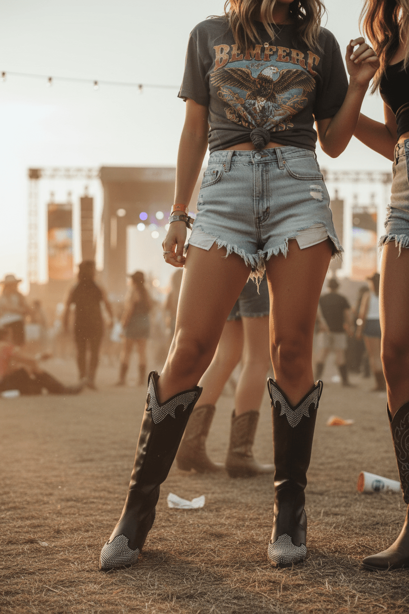 Women Women's Boots Rhinestone Western Boots - Women's Chunky Heel Cowgirl Statement Boots casual outfit boutique fashion - BespokeX Wear
