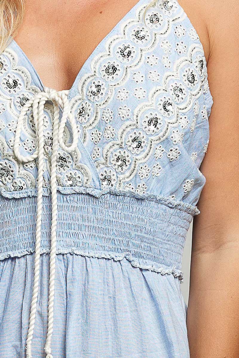 Women Women's Dresses Eyelet Smocked Waist Mini Dress casual outfit boutique fashion - BespokeX Wear