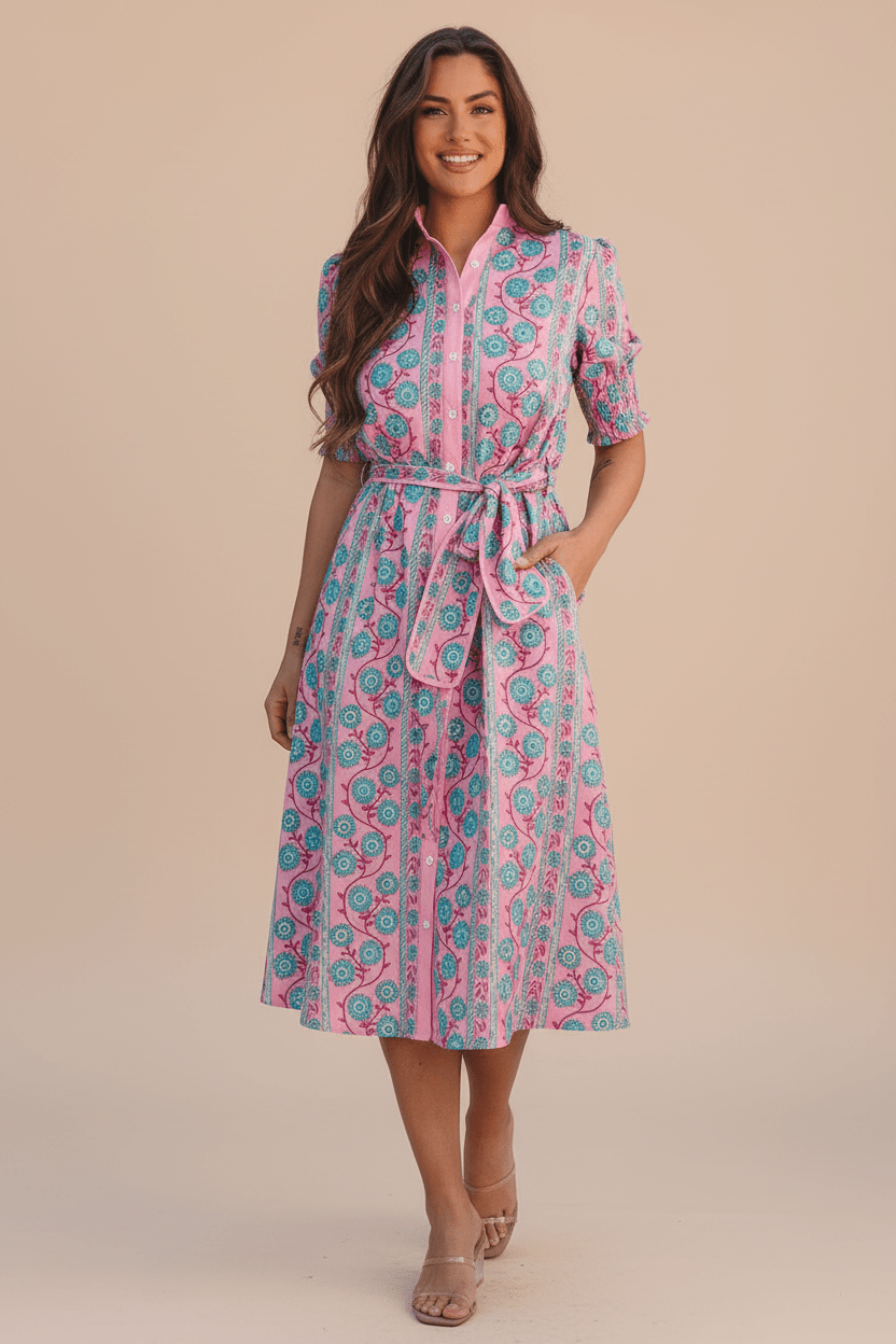 Women Women's Dresses Floral Button Front Midi Dress casual outfit boutique fashion - BespokeX Wear