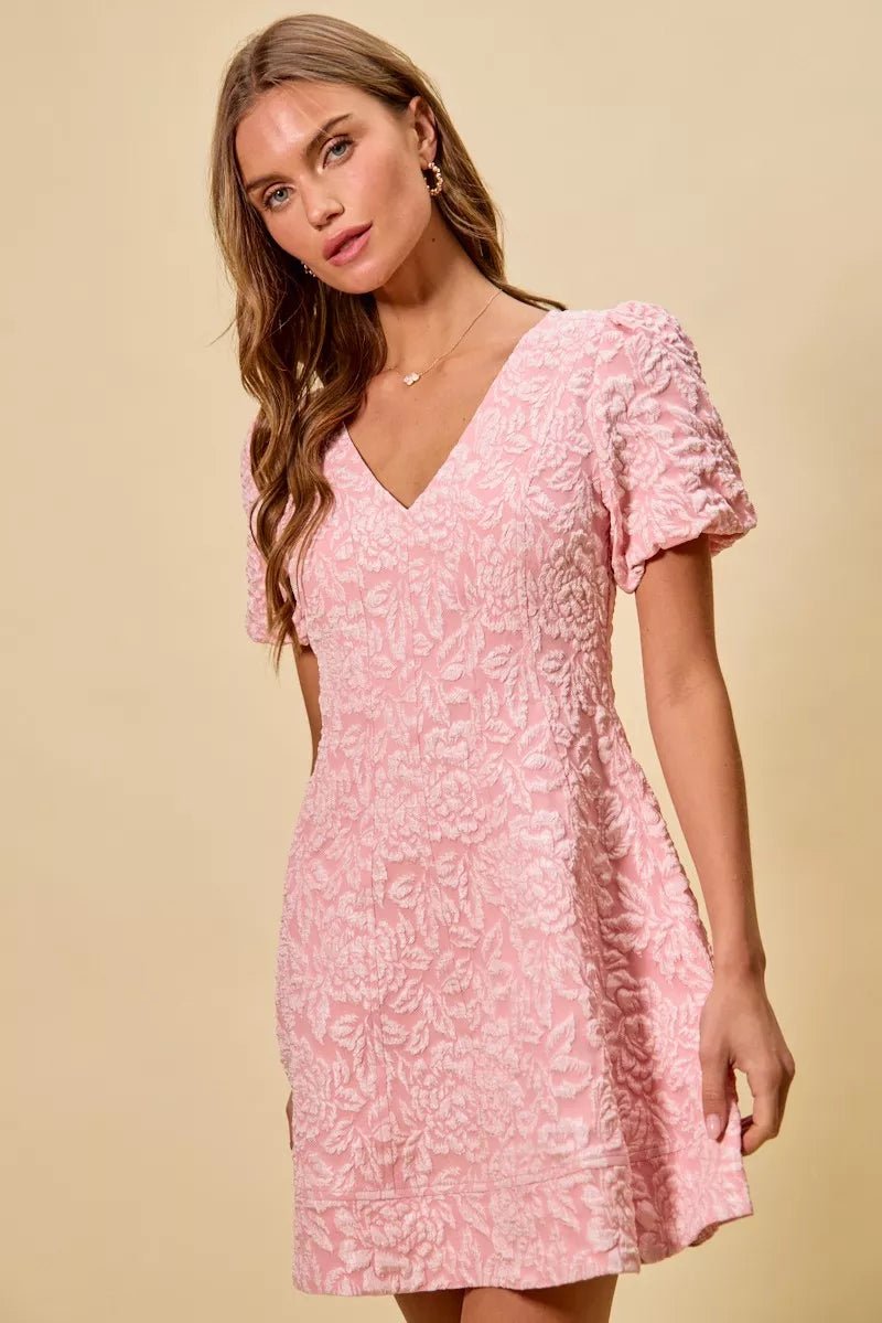 Women Women's Dresses Floral Jacquard Fit & Flare Mini Dress – Blush casual outfit boutique fashion - BespokeX Wear