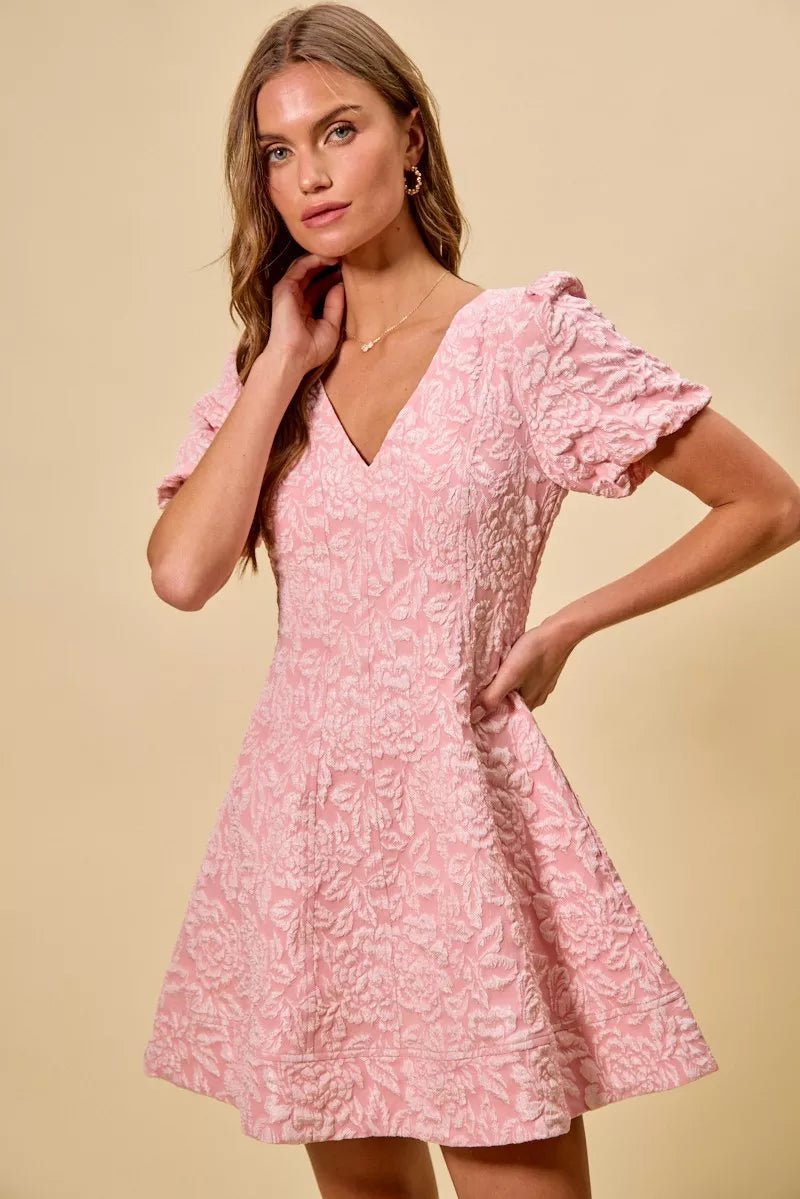 Women Women's Dresses Floral Jacquard Fit & Flare Mini Dress – Blush casual outfit boutique fashion - BespokeX Wear