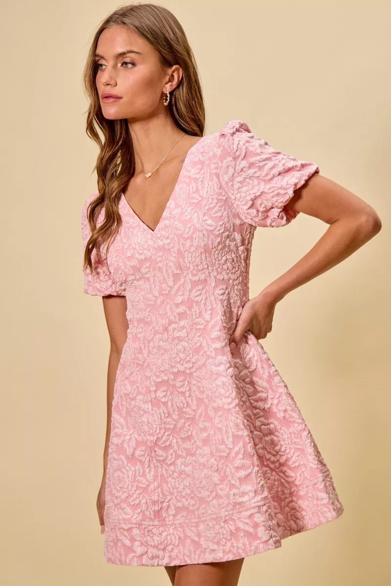 Women Women's Dresses Floral Jacquard Fit & Flare Mini Dress – Blush casual outfit boutique fashion - BespokeX Wear