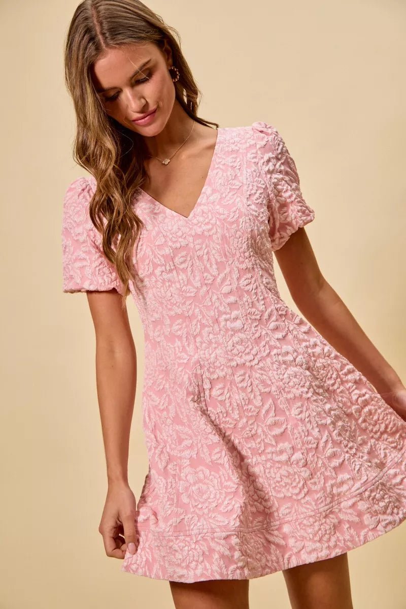 Women Women's Dresses Floral Jacquard Fit & Flare Mini Dress – Blush casual outfit boutique fashion - BespokeX Wear