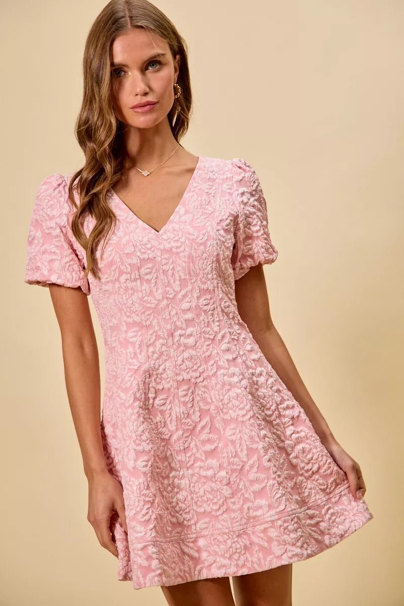 Women Women's Dresses Floral Jacquard Fit & Flare Mini Dress – Blush casual outfit boutique fashion - BespokeX Wear