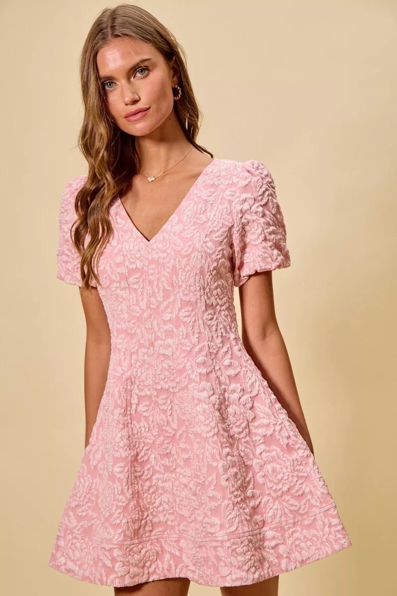Women Women's Dresses Floral Jacquard Fit & Flare Mini Dress – Blush casual outfit boutique fashion - BespokeX Wear
