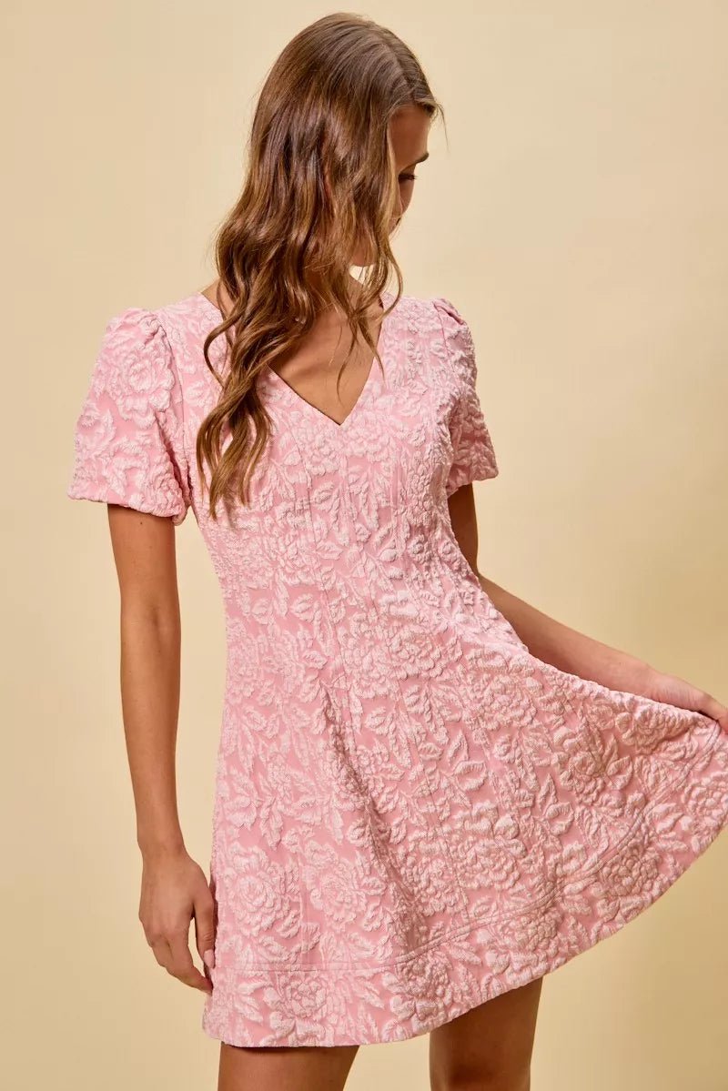 Women Women's Dresses Floral Jacquard Fit & Flare Mini Dress – Blush casual outfit boutique fashion - BespokeX Wear