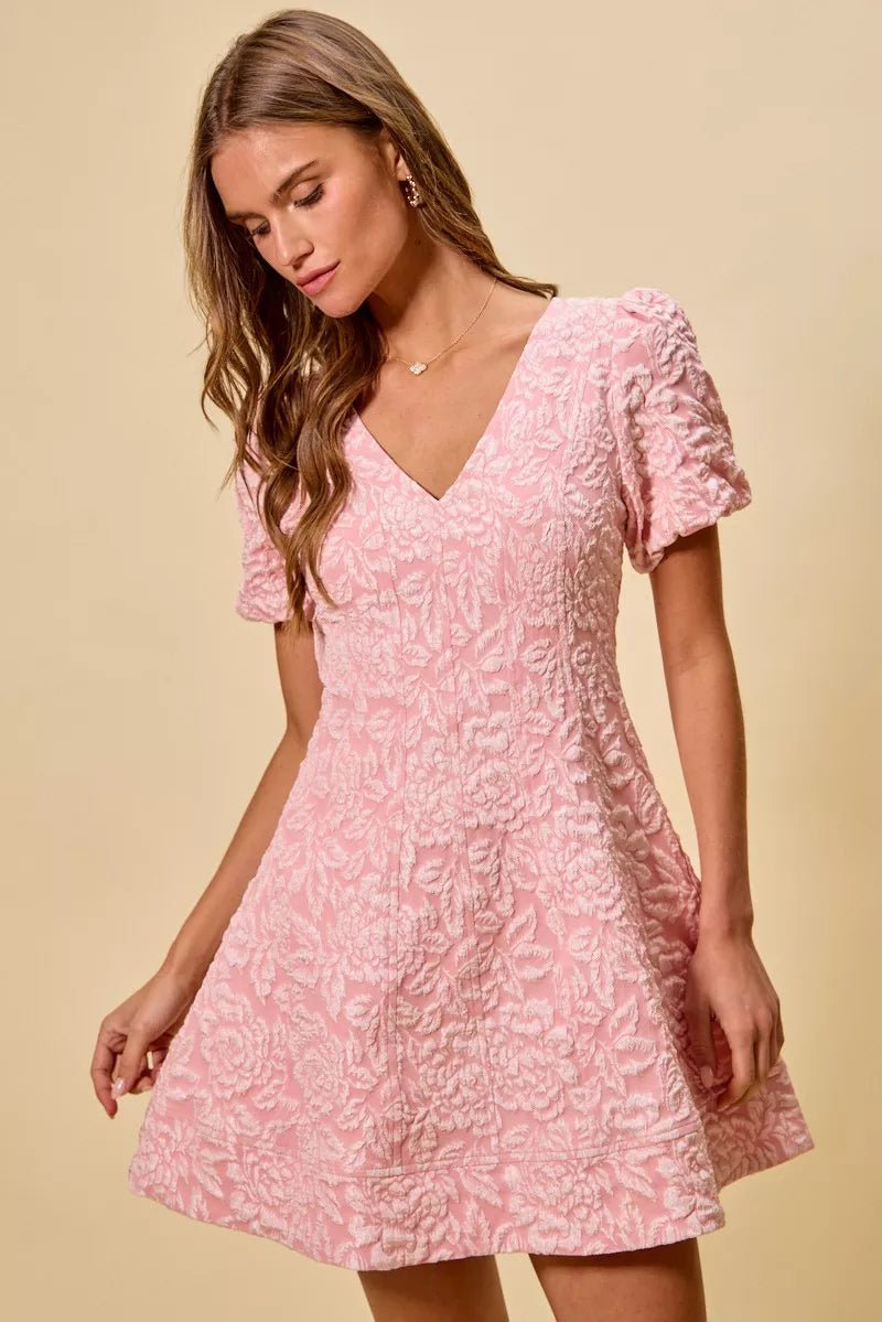 Women Women's Dresses Floral Jacquard Fit & Flare Mini Dress – Blush casual outfit boutique fashion - BespokeX Wear