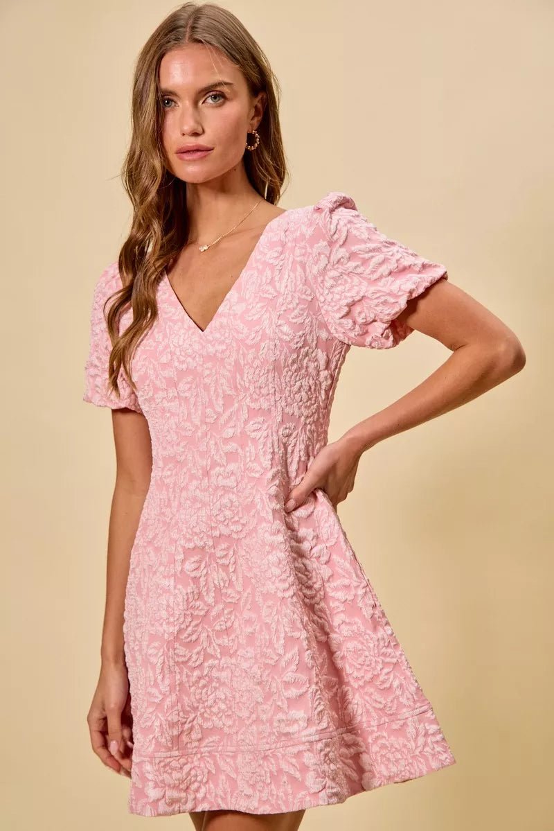 Women Women's Dresses Floral Jacquard Fit & Flare Mini Dress – Blush casual outfit boutique fashion - BespokeX Wear
