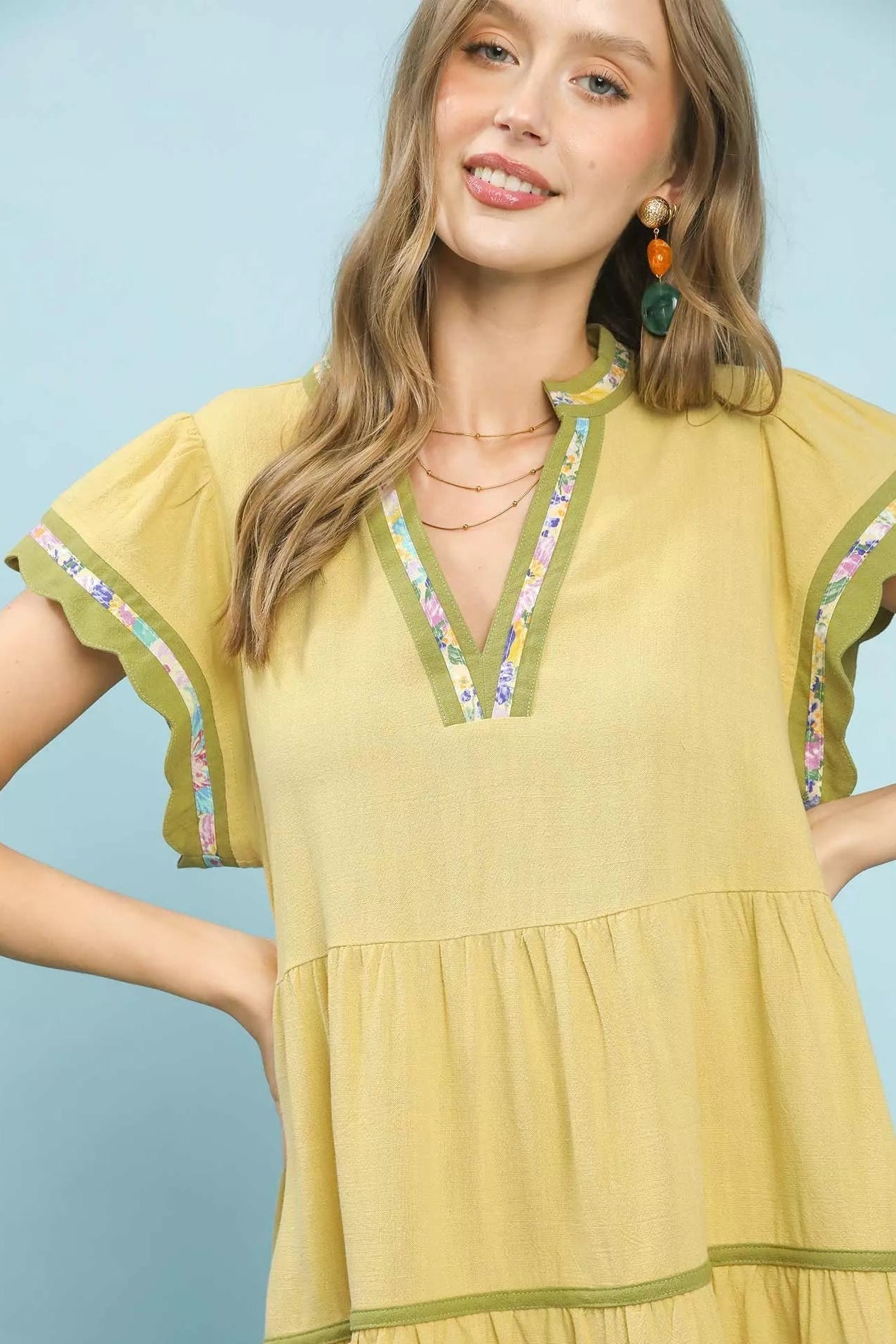 Women Women's Dresses Linen Tiered Flutter Sleeve Dress casual outfit boutique fashion - BespokeX Wear