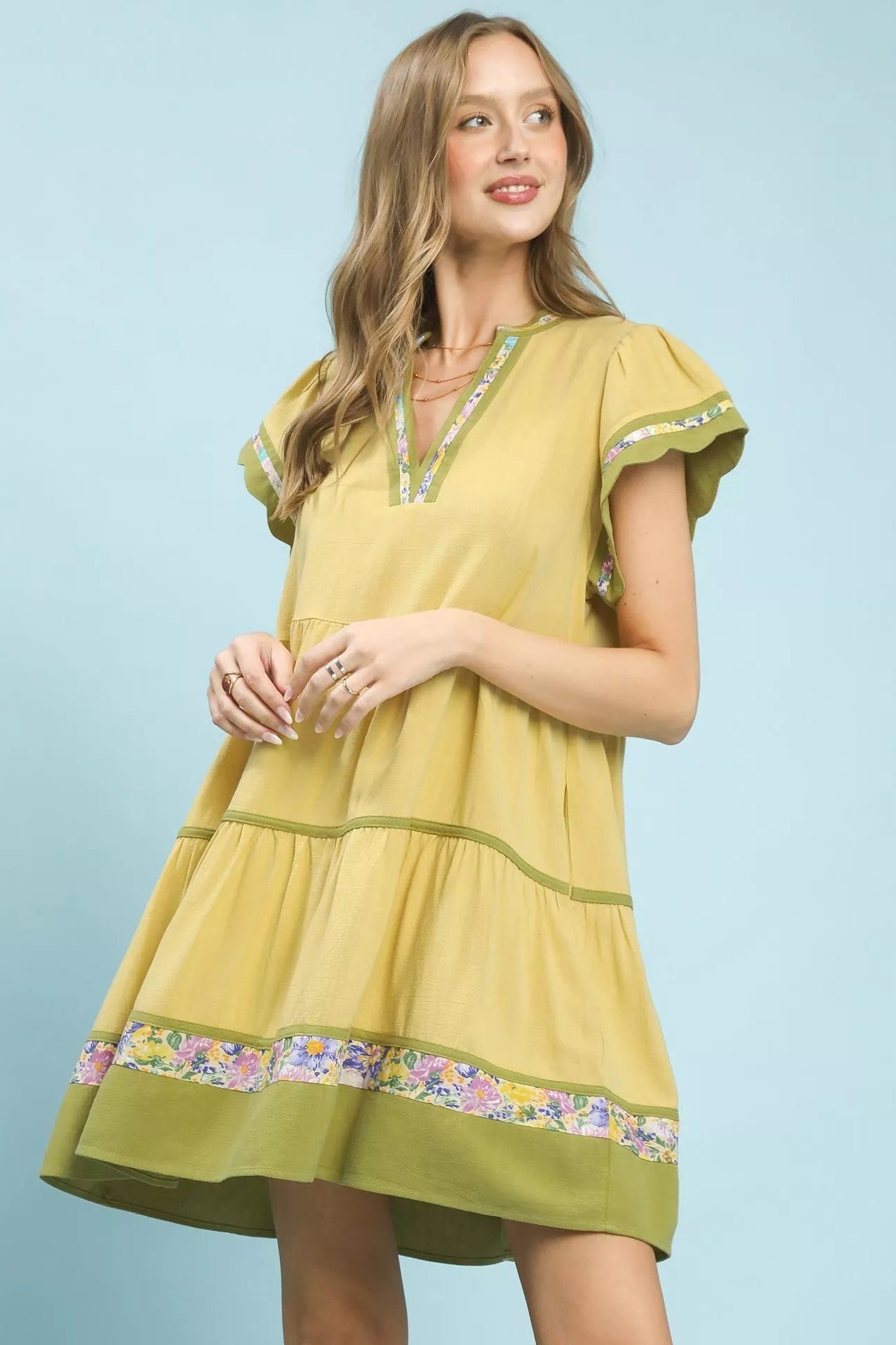Women Women's Dresses Linen Tiered Flutter Sleeve Dress casual outfit boutique fashion - BespokeX Wear