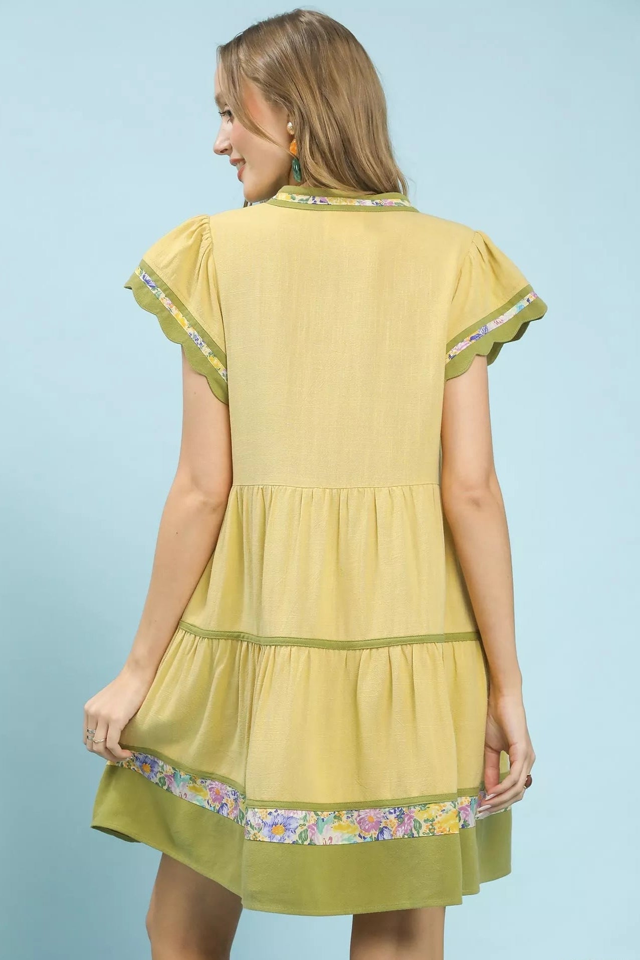 Women Women's Dresses Linen Tiered Flutter Sleeve Dress casual outfit boutique fashion - BespokeX Wear