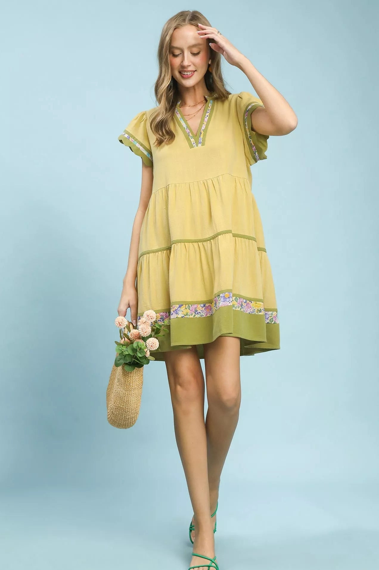 Women Women's Dresses Linen Tiered Flutter Sleeve Dress casual outfit boutique fashion - BespokeX Wear