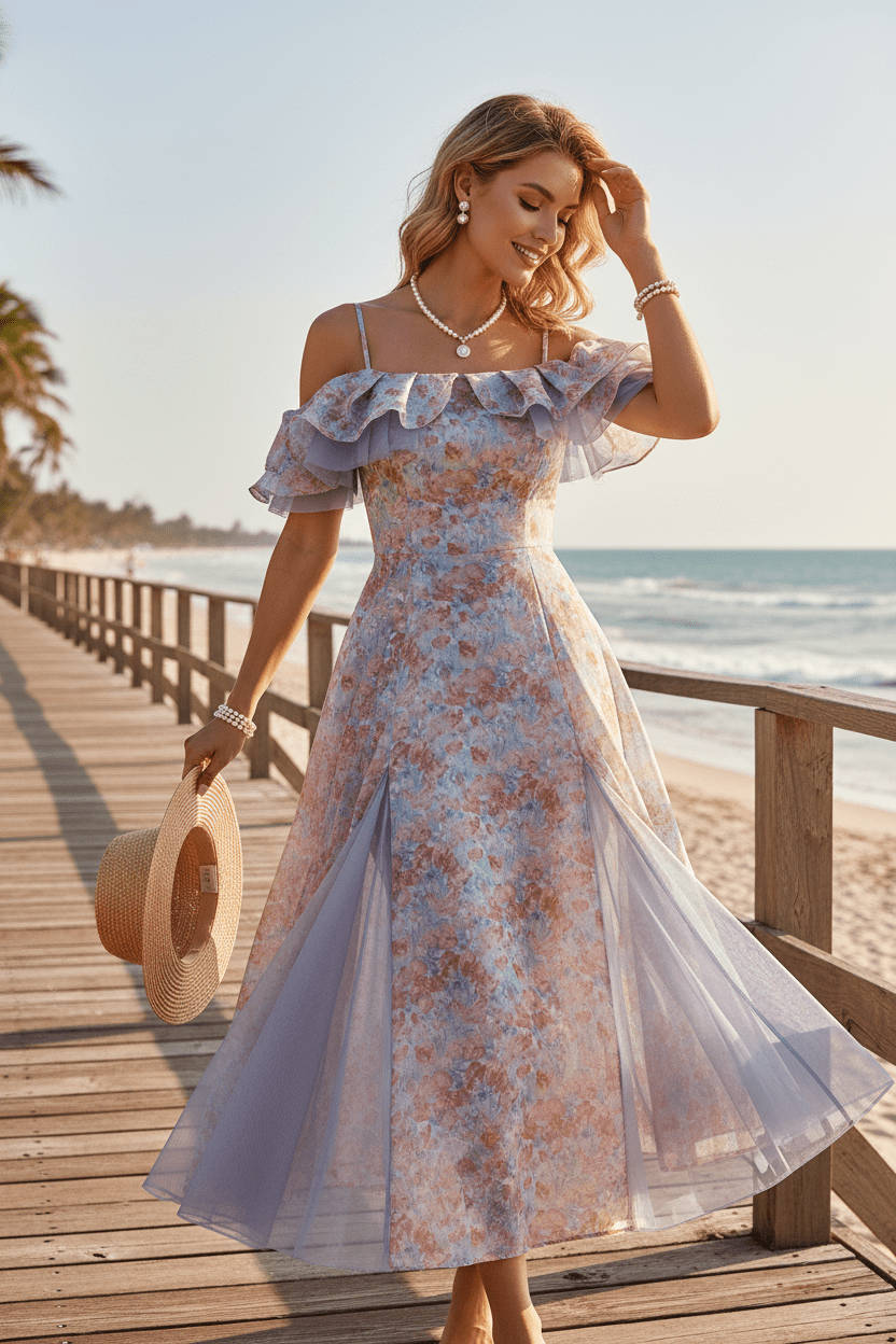 Women Women's Dresses Mesh Patchwork Off - Shoulder Maxi Dress casual outfit boutique fashion - BespokeX Wear