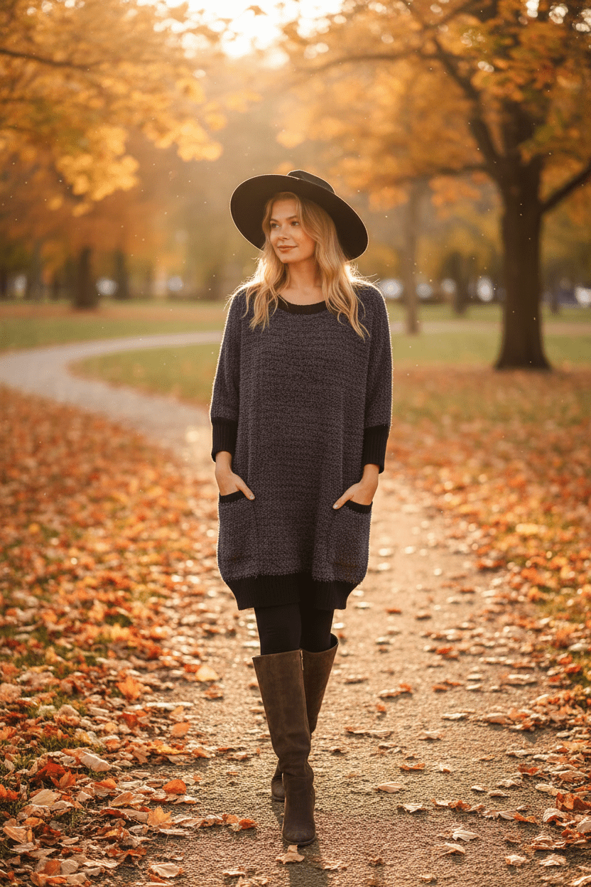 Women Women's Dresses Pocket Sweater Dress - Women's Cozy Relaxed Fit Knit Dress (Full Size) casual outfit boutique fashion - BespokeX Wear