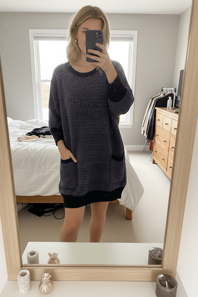 Women Women's Dresses Pocket Sweater Dress - Women's Cozy Relaxed Fit Knit Dress (Full Size) casual outfit boutique fashion - BespokeX Wear