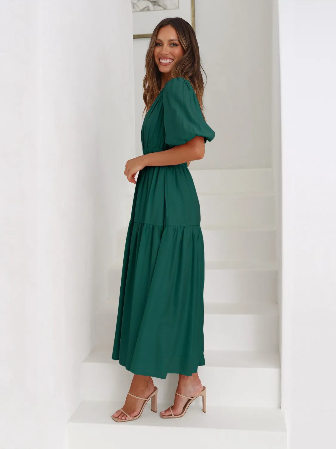 Women Women's Dresses Tiered Surplice Midi Dress casual outfit boutique fashion - BespokeX Wear