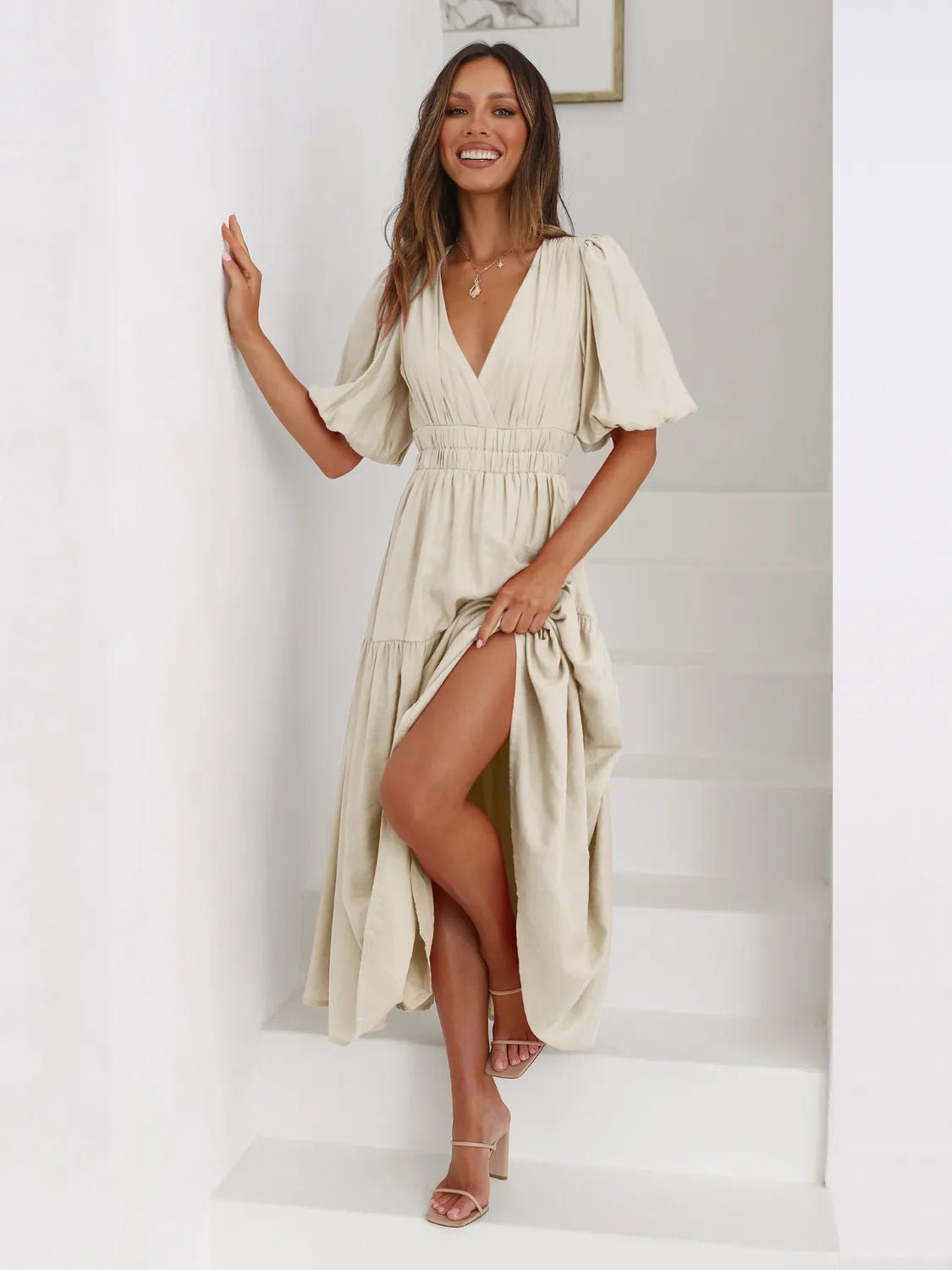 Women Women's Dresses Tiered Surplice Midi Dress casual outfit boutique fashion - BespokeX Wear