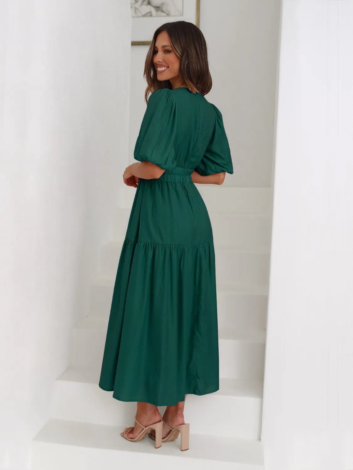 Women Women's Dresses Tiered Surplice Midi Dress casual outfit boutique fashion - BespokeX Wear