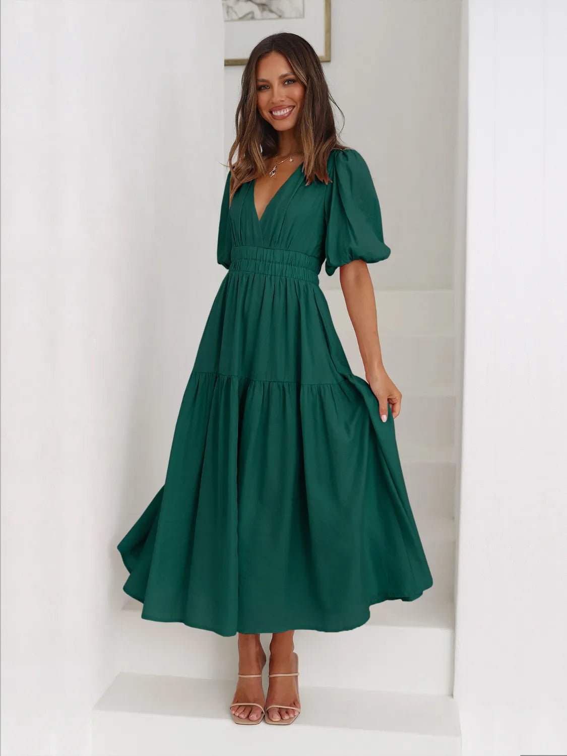 Women Women's Dresses Tiered Surplice Midi Dress casual outfit boutique fashion - BespokeX Wear