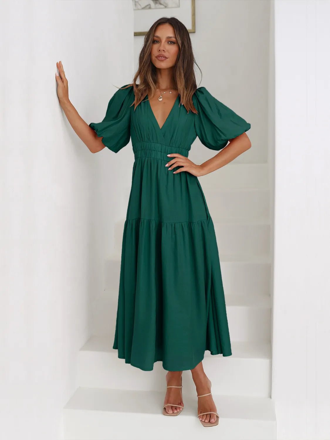Women Women's Dresses Tiered Surplice Midi Dress casual outfit boutique fashion - BespokeX Wear