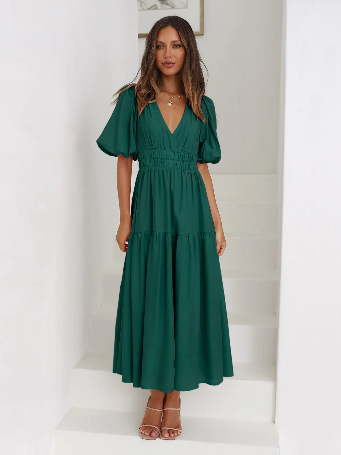 Women Women's Dresses Tiered Surplice Midi Dress casual outfit boutique fashion - BespokeX Wear