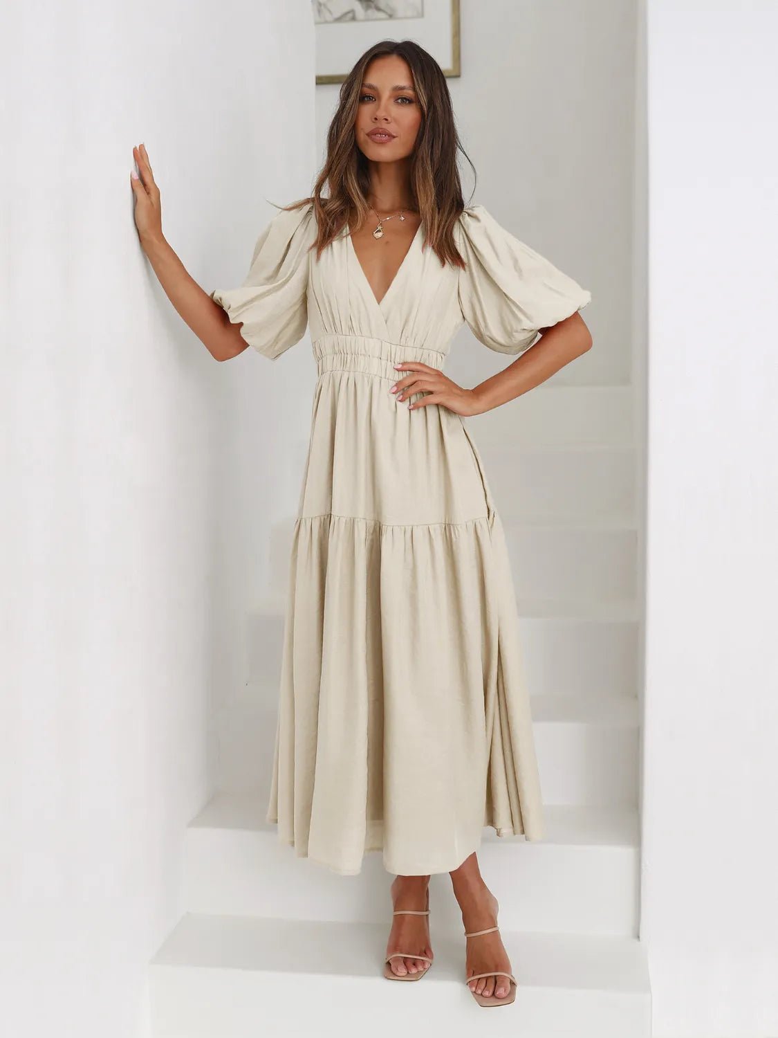 Women Women's Dresses Tiered Surplice Midi Dress casual outfit boutique fashion - BespokeX Wear