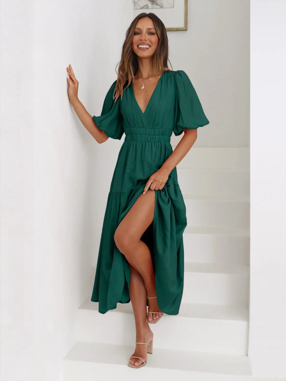 Women Women's Dresses Tiered Surplice Midi Dress casual outfit boutique fashion - BespokeX Wear