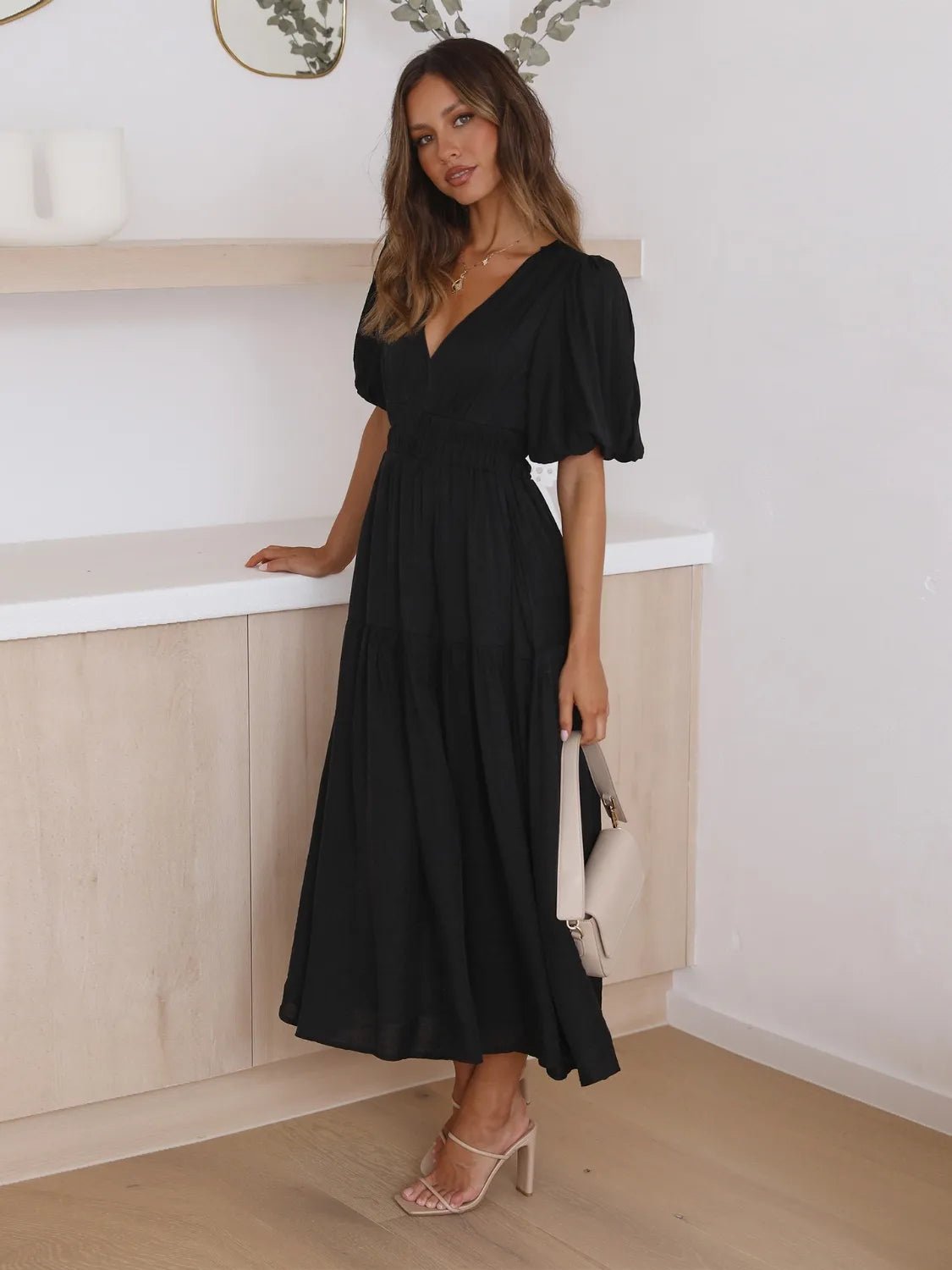 Women Women's Dresses Tiered Surplice Midi Dress casual outfit boutique fashion - BespokeX Wear