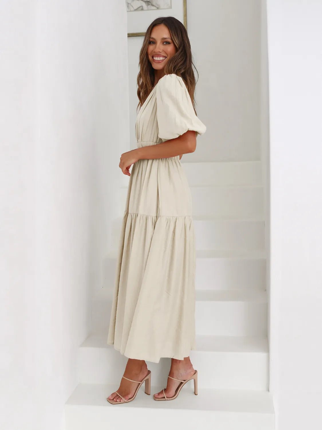 Women Women's Dresses Tiered Surplice Midi Dress casual outfit boutique fashion - BespokeX Wear