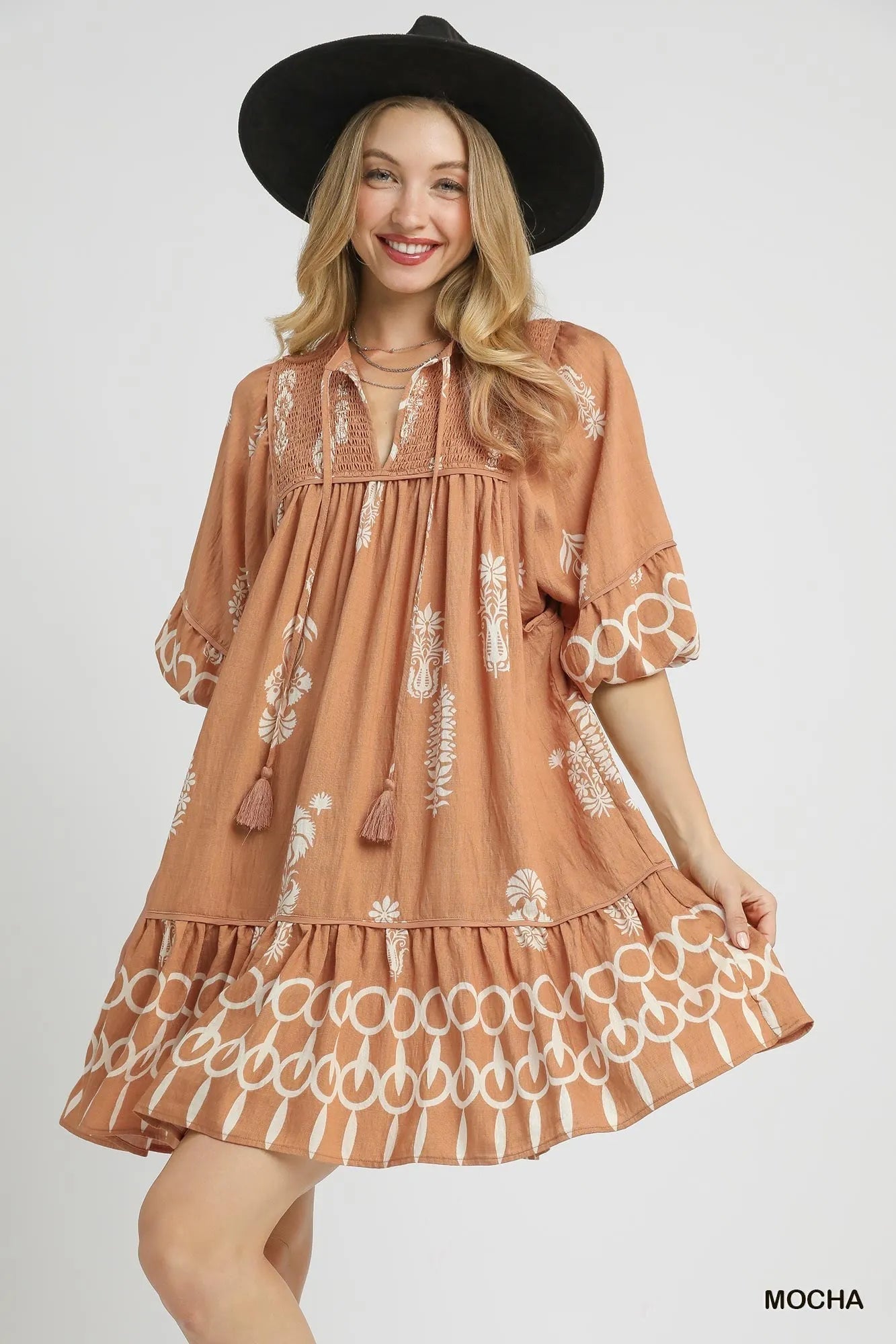 Women Women's Dresses Umgee Boho Border Print Tassel Tie Mini Dress casual outfit boutique fashion - BespokeX Wear