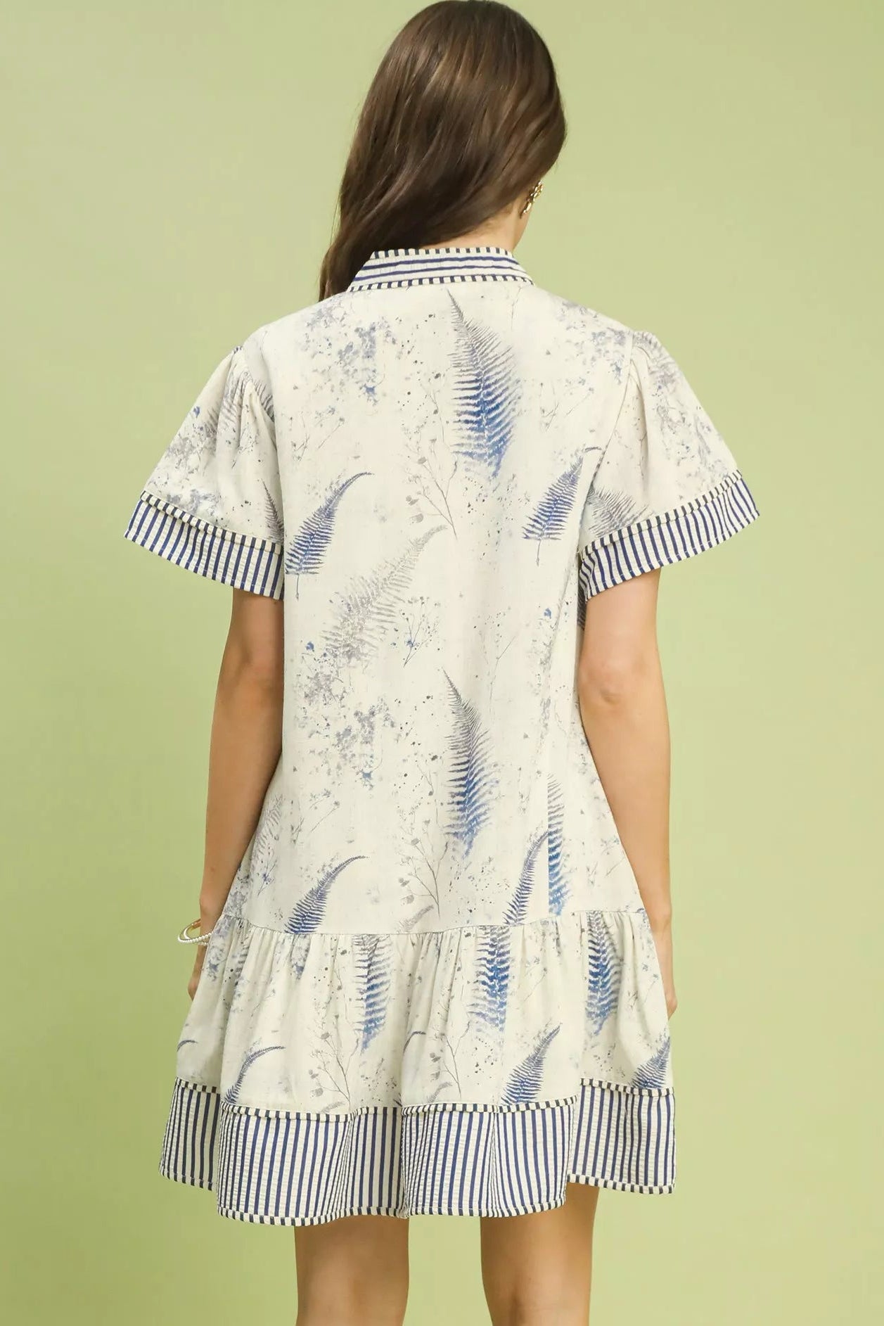 Women Women's Dresses Umgee Linen Print Button - Front Tiered Mini Dress casual outfit boutique fashion - BespokeX Wear