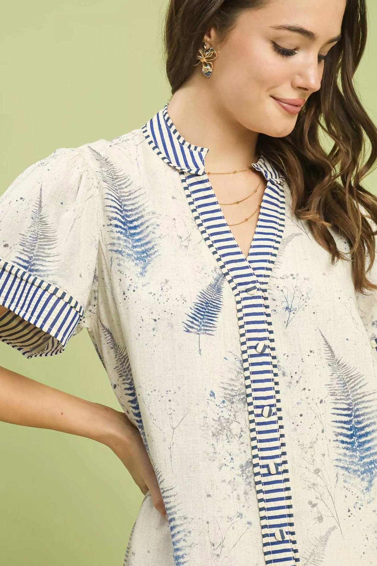 Women Women's Dresses Umgee Linen Print Button - Front Tiered Mini Dress casual outfit boutique fashion - BespokeX Wear