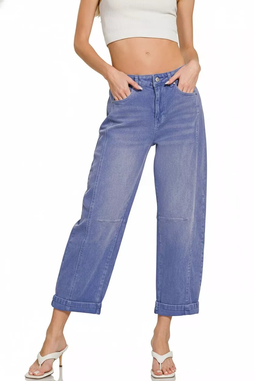Women Women's Jeans High - Rise Barrel - Leg Cropped Jeans casual outfit boutique fashion - BespokeX Wear