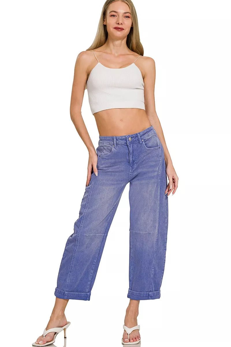 Women Women's Jeans High - Rise Barrel - Leg Cropped Jeans casual outfit boutique fashion - BespokeX Wear
