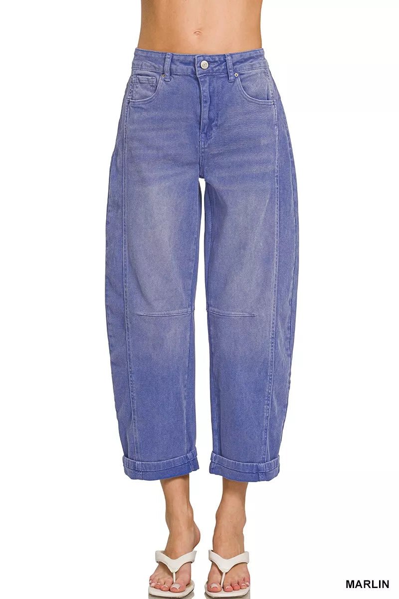 Women Women's Jeans High - Rise Barrel - Leg Cropped Jeans casual outfit boutique fashion - BespokeX Wear