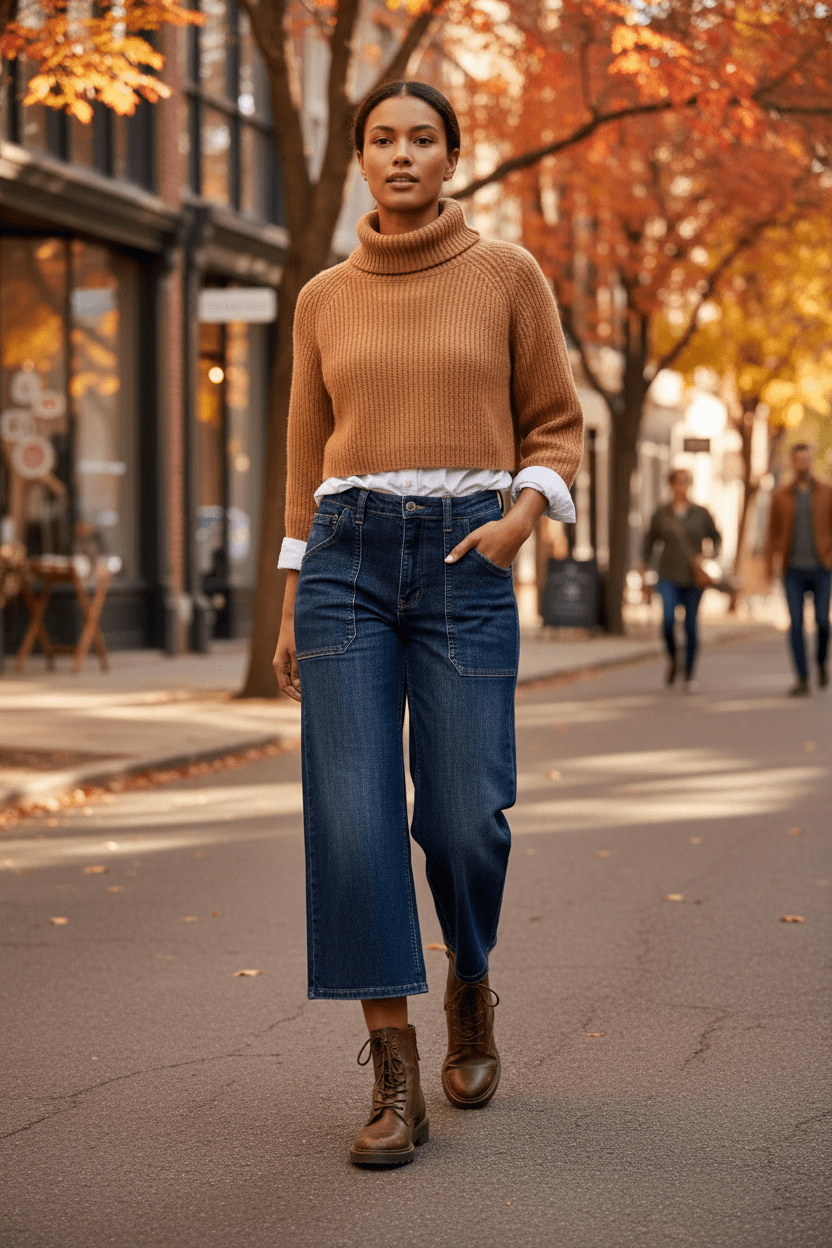 Women Women's Jeans Judy Blue Wide Crop Jeans - Women's High Waist Utility Patch Pocket Denim casual outfit boutique fashion - BespokeX Wear