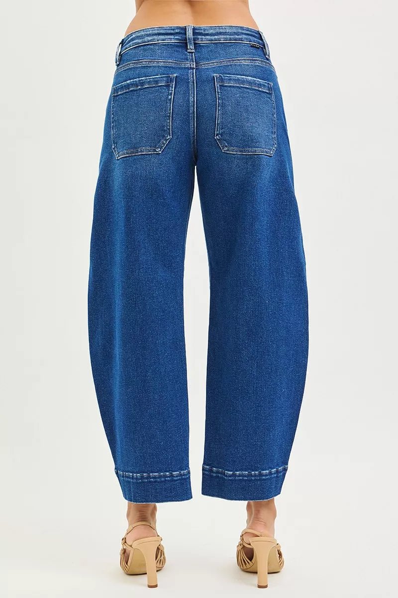 Women Women's Jeans RISEN Mid - Rise Crop Barrel Jeans – Relaxed Fit Denim casual outfit boutique fashion - BespokeX Wear