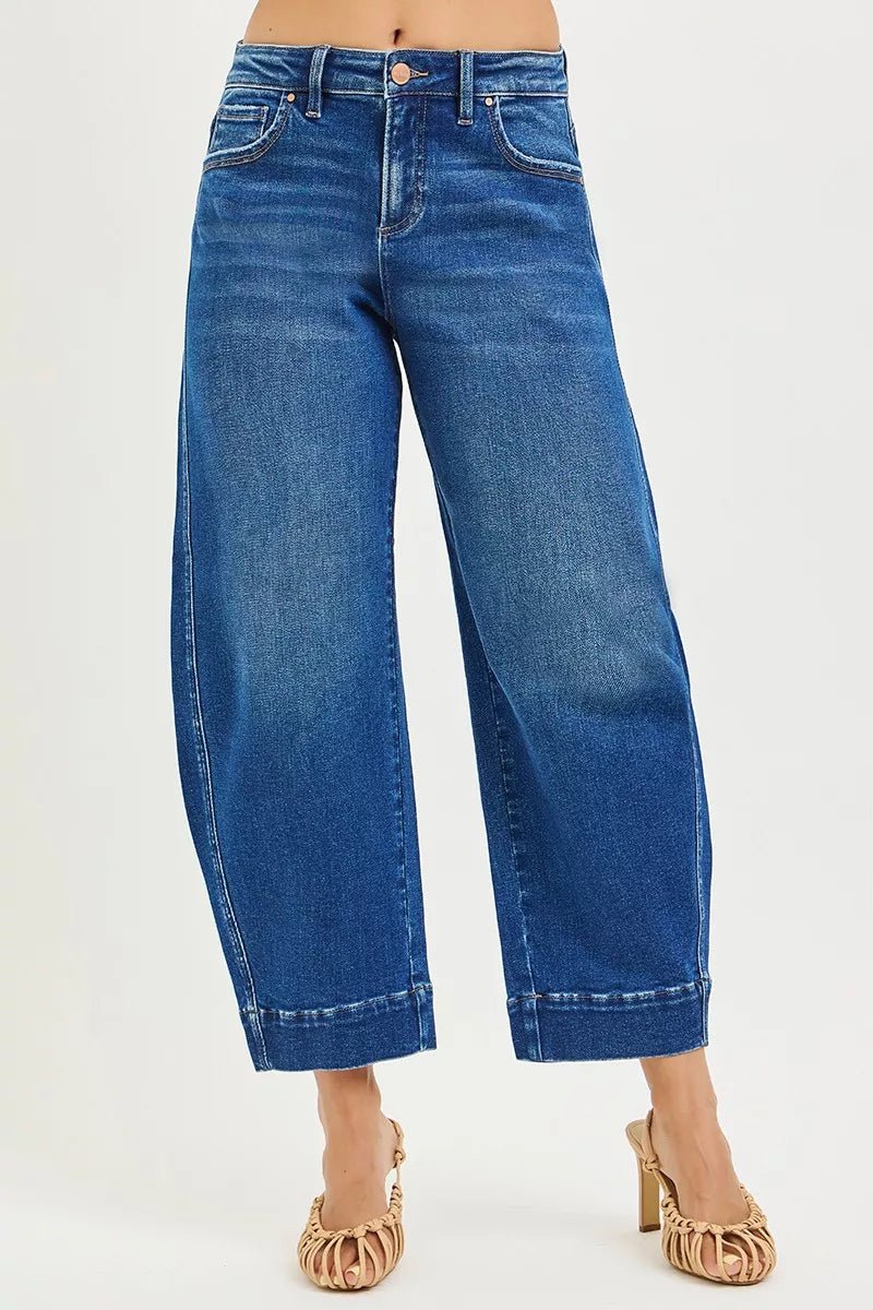 Women Women's Jeans RISEN Mid - Rise Crop Barrel Jeans – Relaxed Fit Denim casual outfit boutique fashion - BespokeX Wear
