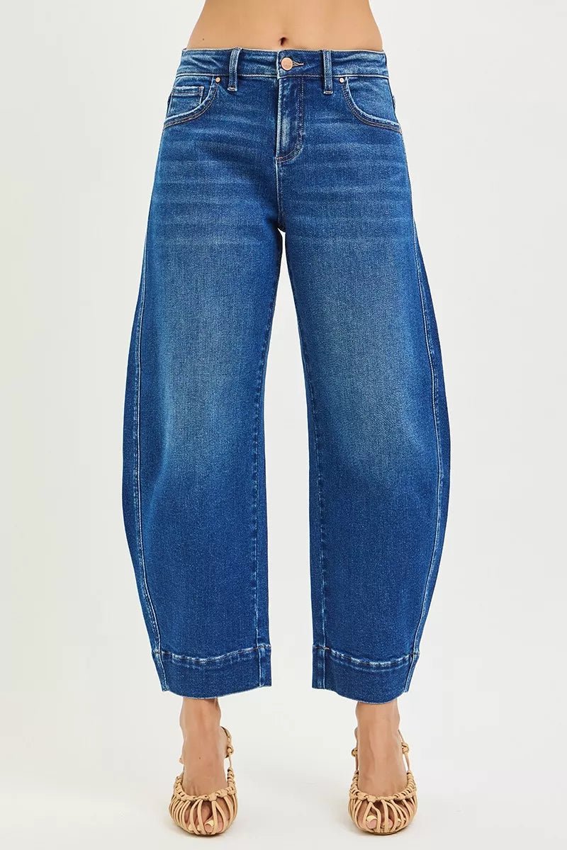 Women Women's Jeans RISEN Mid - Rise Crop Barrel Jeans – Relaxed Fit Denim casual outfit boutique fashion - BespokeX Wear