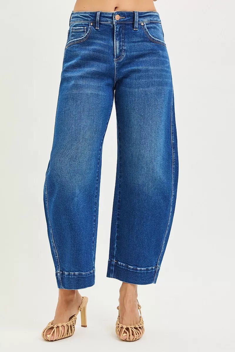 Women Women's Jeans RISEN Mid - Rise Crop Barrel Jeans – Relaxed Fit Denim casual outfit boutique fashion - BespokeX Wear
