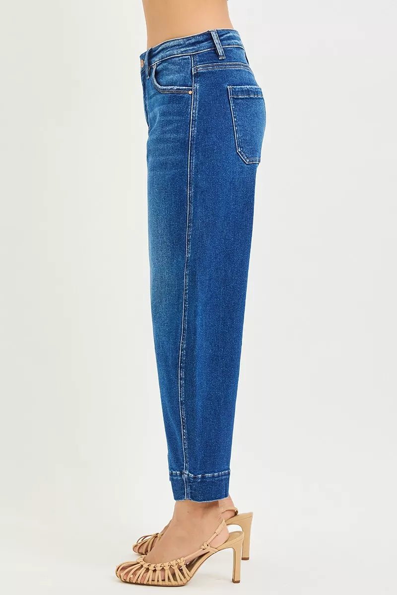 Women Women's Jeans RISEN Mid - Rise Crop Barrel Jeans – Relaxed Fit Denim casual outfit boutique fashion - BespokeX Wear