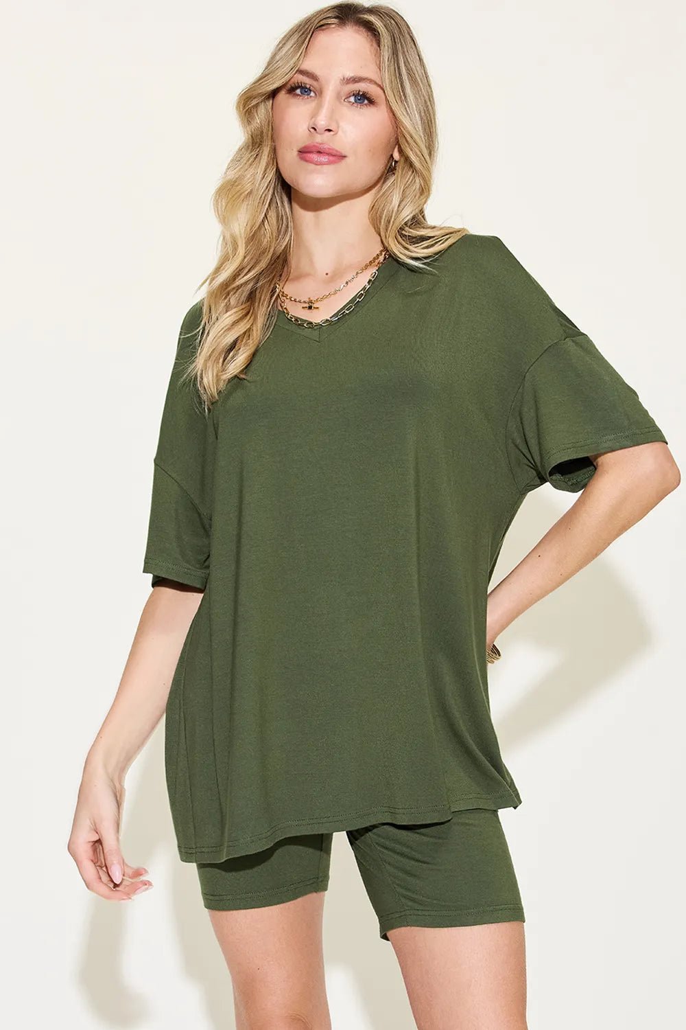 Women Women’s Lounge Set Everyday Relaxed V - Neck Lounge Set – Soft Two - Piece T-Shirt & Shorts Outfit (S - 3XL) casual outfit boutique fashion - BespokeX Wear