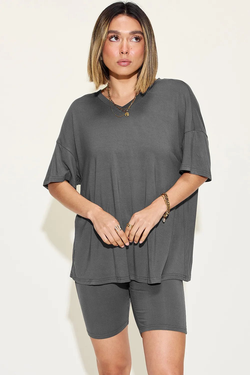 Women Women’s Lounge Set Everyday Relaxed V - Neck Lounge Set – Soft Two - Piece T-Shirt & Shorts Outfit (S - 3XL) casual outfit boutique fashion - BespokeX Wear