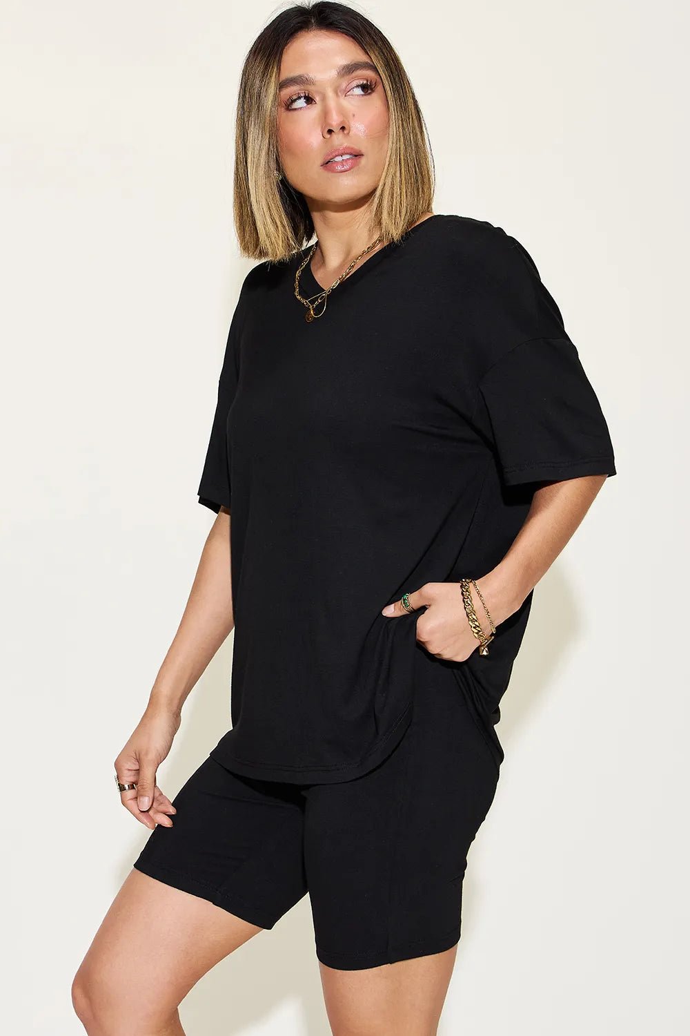 Women Women’s Lounge Set Everyday Relaxed V - Neck Lounge Set – Soft Two - Piece T-Shirt & Shorts Outfit (S - 3XL) casual outfit boutique fashion - BespokeX Wear