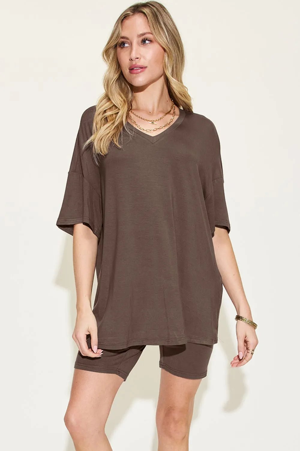 Women Women’s Lounge Set Everyday Relaxed V - Neck Lounge Set – Soft Two - Piece T-Shirt & Shorts Outfit (S - 3XL) casual outfit boutique fashion - BespokeX Wear