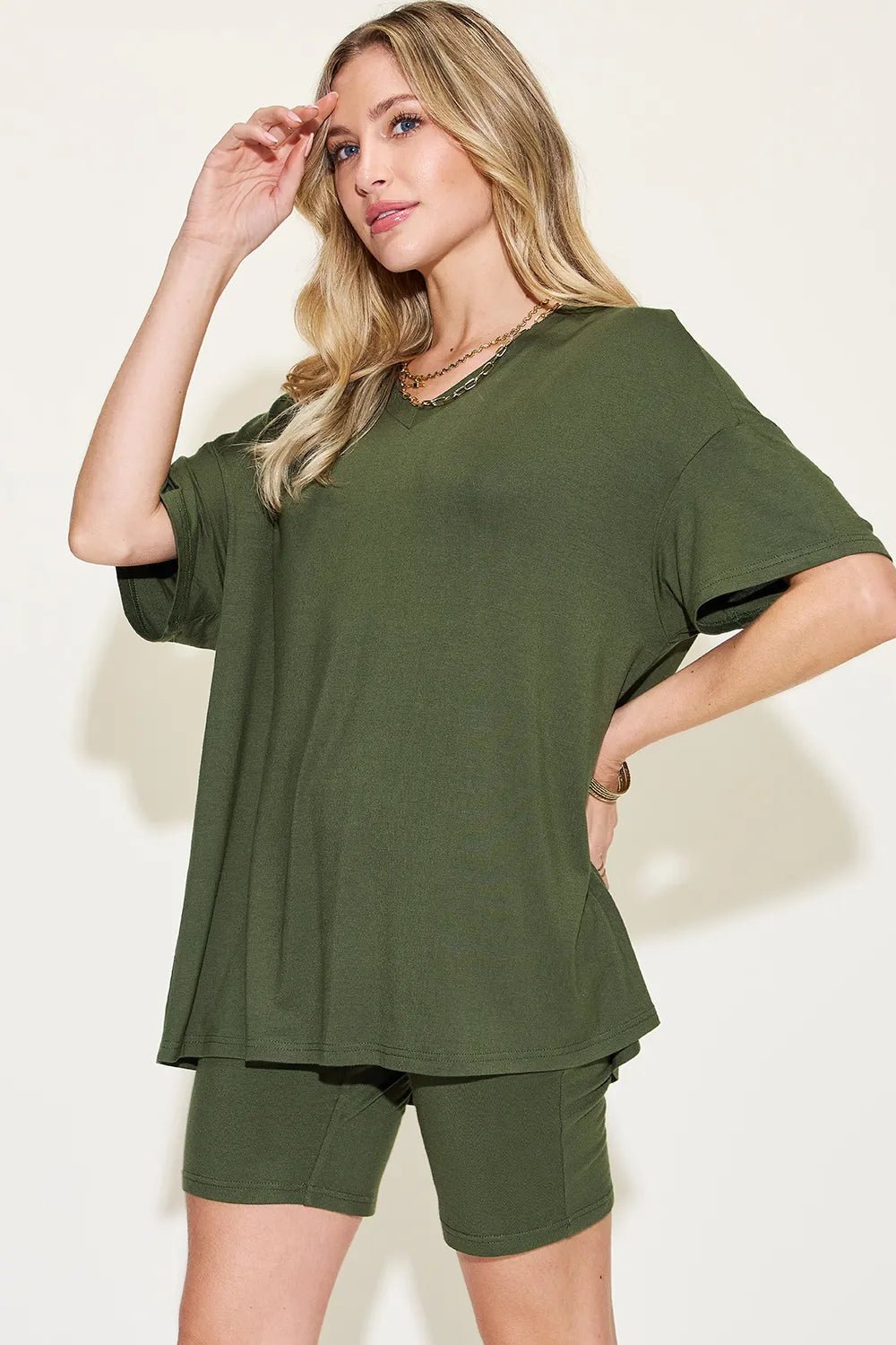 Women Women’s Lounge Set Everyday Relaxed V - Neck Lounge Set – Soft Two - Piece T-Shirt & Shorts Outfit (S - 3XL) casual outfit boutique fashion - BespokeX Wear