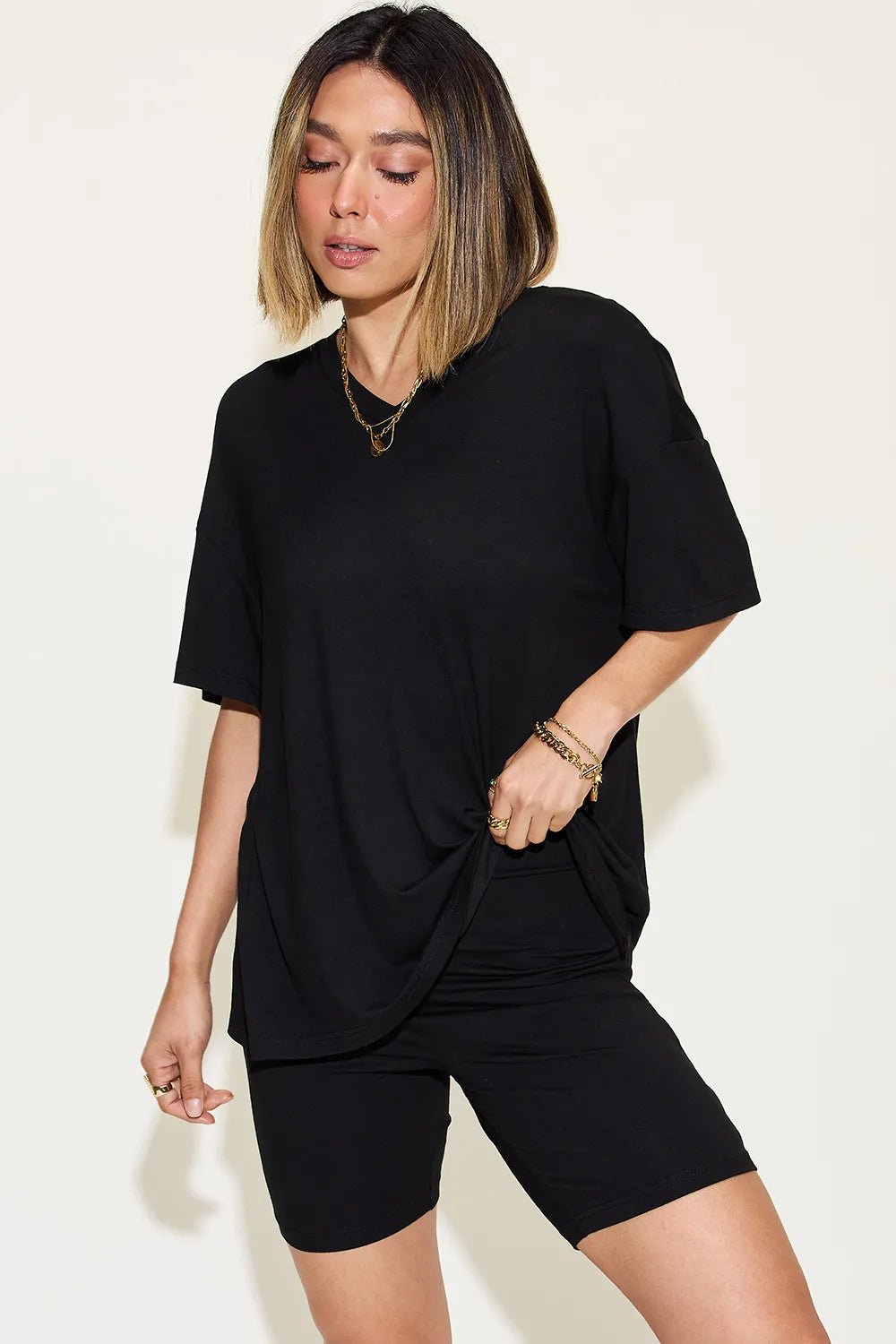Women Women’s Lounge Set Everyday Relaxed V - Neck Lounge Set – Soft Two - Piece T-Shirt & Shorts Outfit (S - 3XL) casual outfit boutique fashion - BespokeX Wear