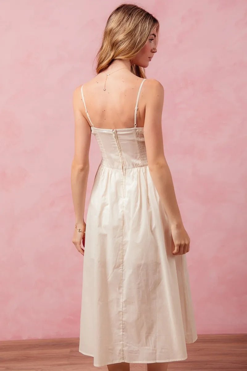 Women Women’s Midi Dress Cream Smocked Midi Dress with Slit – SO ME casual outfit boutique fashion - BespokeX Wear
