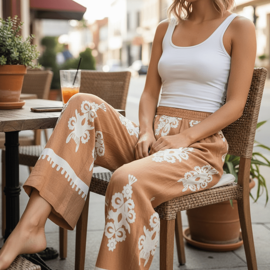 Women Women's Pants Border Print Wide - Leg Pants - Women's Full & Plus Size Flowy Pants casual outfit boutique fashion - BespokeX Wear