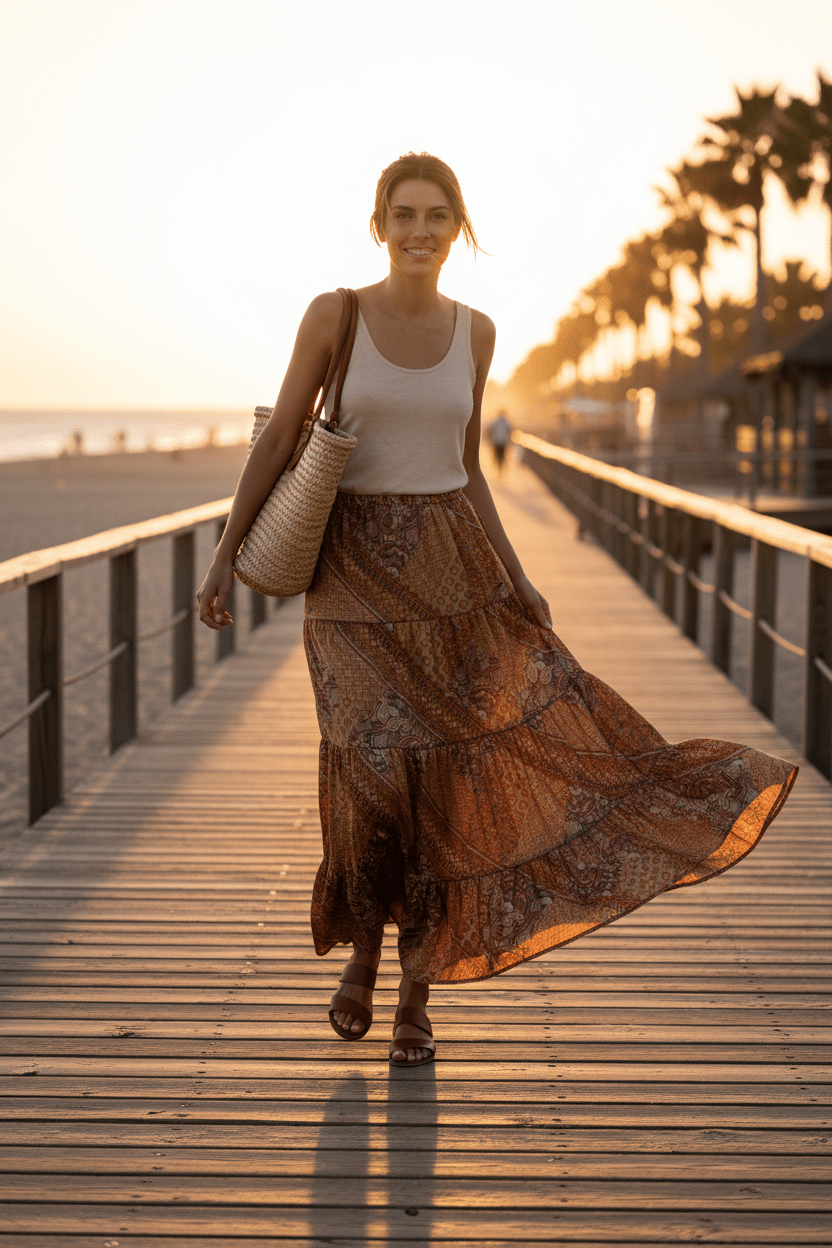 Women Women's Skirts Paisley Patchwork Satin Maxi Skirt - Women's Tiered Boho Skirt casual outfit boutique fashion - BespokeX Wear